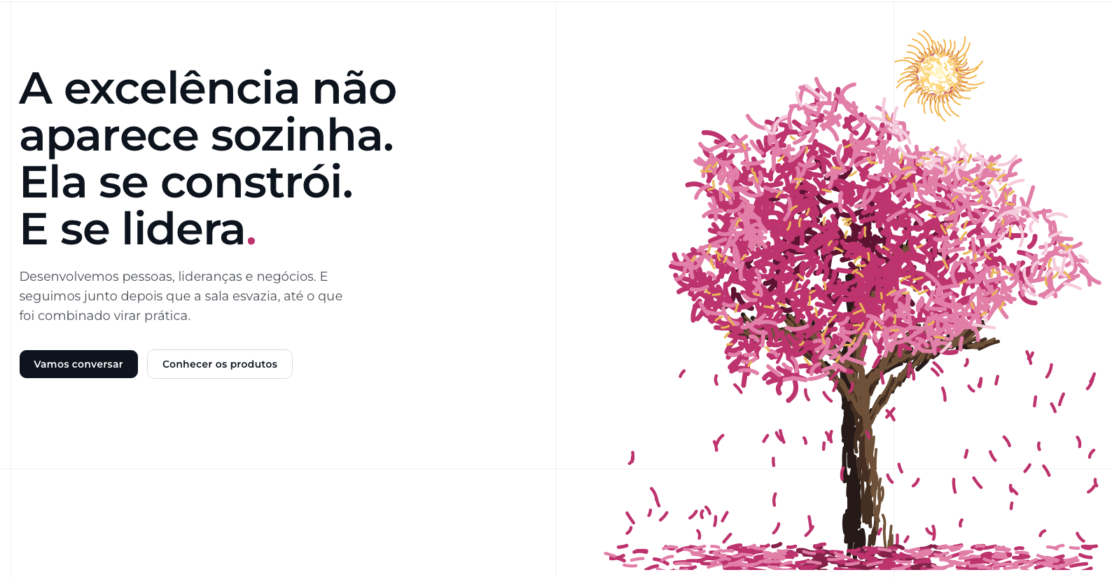 Abertura do site da Nuree com a chamada sobre excelência e o ipê ilustrado