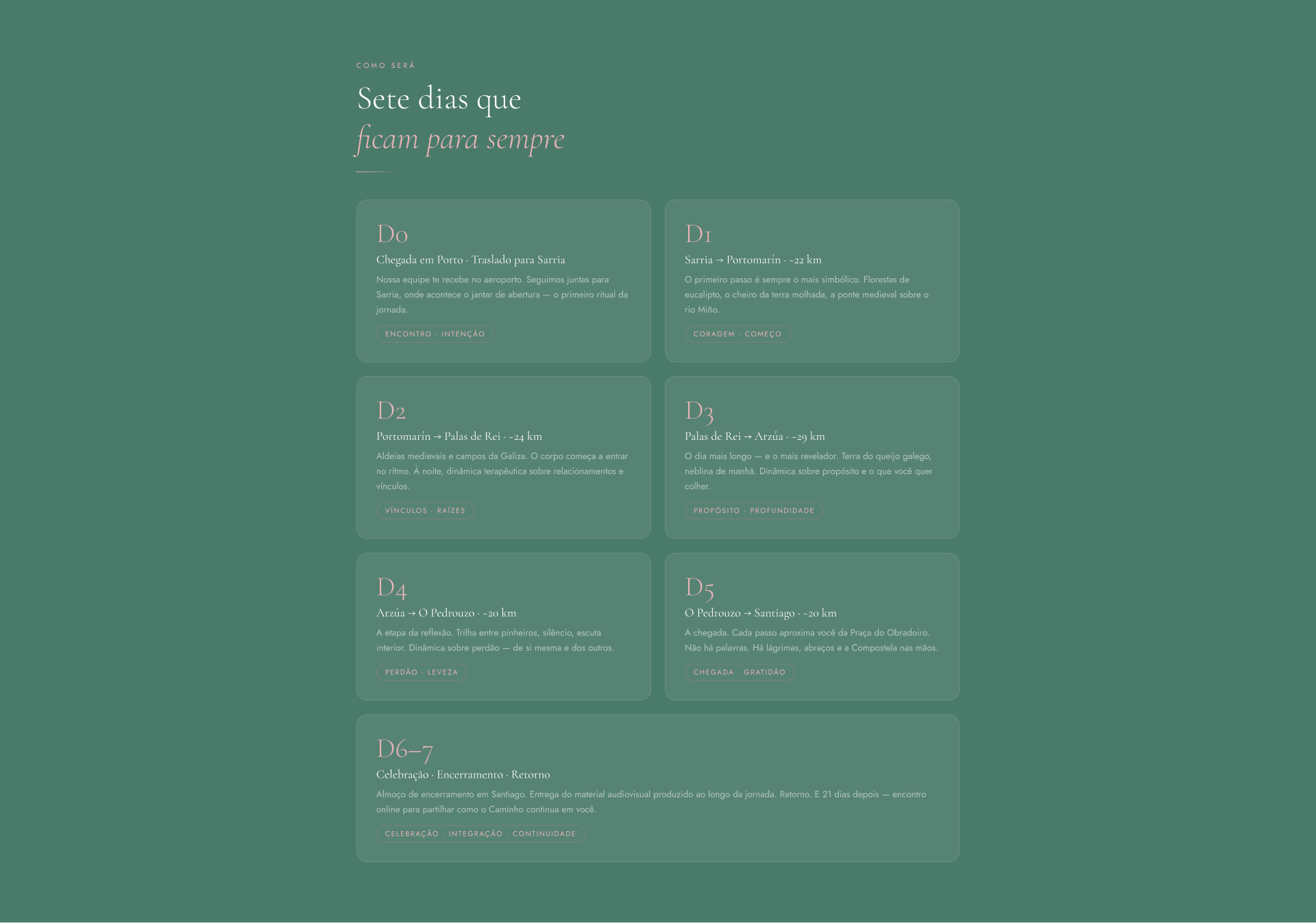 Seção da jornada no site anterior, feito por IA