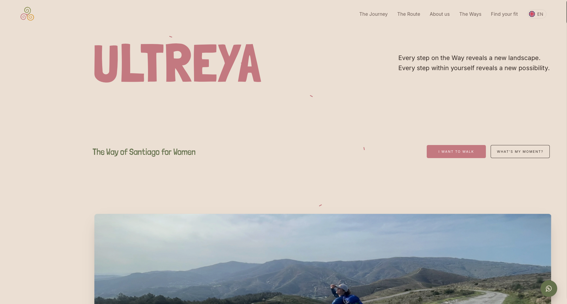 Página inicial do site da Ultreya com o título sobre o Caminho de Santiago